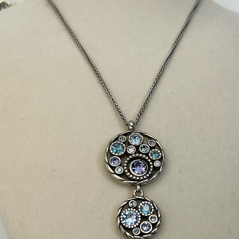 Brighton Halo Dual Pendants Necklace Silver Plated Blue Lavender Crystals - Picture 4 of 11